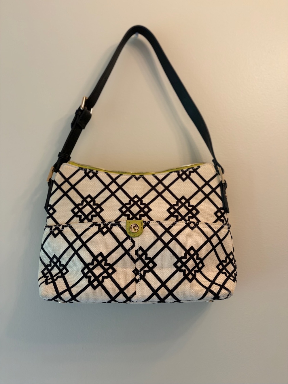 Spartina 449 Dixie Hobo Black & White Geometric Shoulder Bag with Lime Accent